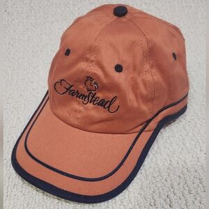 Farmstead Meadowlands Golf‎ Pro Series Hat CAP. Orange W Navy Trim.
